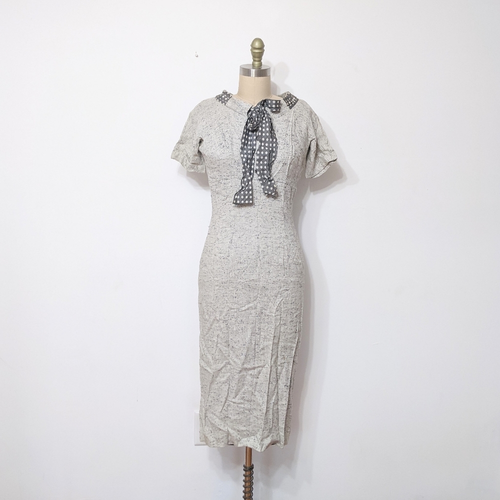(3) vtg 1940s / 1950s  misty french country grey day dress